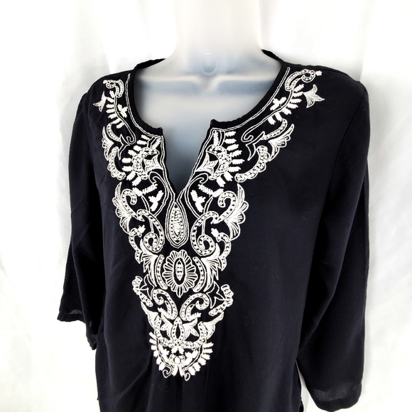 Basic Editions Black Boho Top Size Small - Picture 3 of 7